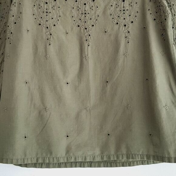 GAP | 100% Cotton Bell Sleeve Eyelet Boho Blouse Scoop Neck Top Green Sz S - Picture 3 of 13